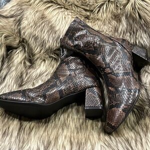 Brown Snake Patent Leather Bootie
